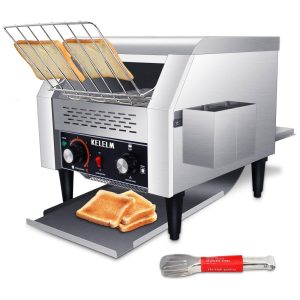 Torradeira de Esteira KELELM Torradeira Comercial para Restaurantes de Alta Capacidade Aço Inoxidável 300 Fatias por Hora - 1.9KW