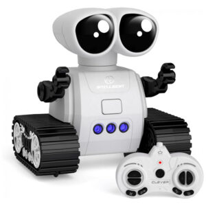 Robô Programável Preto e Branco – Controle Remoto com Walkie‑Talkie, Sensor de Gestos, Música e Luzes para Crianças