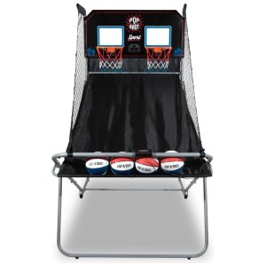 Basquete Eletrônico Pop-A-Shot Arcade Duplo Diversão em Casa Pontuação com Paddle 10 Modos de Jogo 4 Bolas Armazenamento Dobrável.