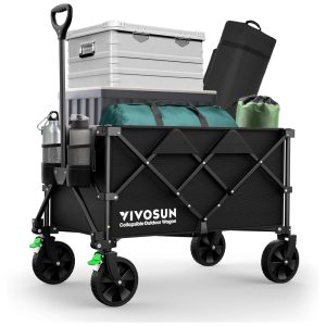 Carrinho Dobrável para Camping e Jardim com Alça Ajustável Capacidade 80kg VIVOSUN Preto
