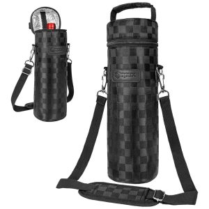 Bolsa Térmica para Garrafa de Vinho OPUX Porta-Garrafa com Alça de Ombro Ideal para Viagens e Piqueniques Estampa de Quadrados - 28 cm