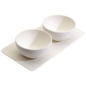 Conjunto de Tigelas e Bandeja de Servir com Estilo Moderno Material de Cerâmica Formato Redondo e 3 Peças Villeroy Boch Branco