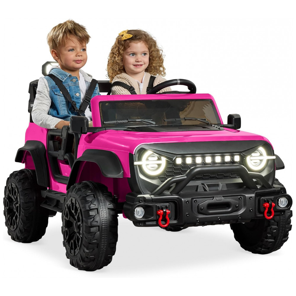 Carro Elétrico Infantil Best Choice Products 24V Rosa, Caminhão 2 Lugares, com Controle Remoto, Bluetooth, Luzes LED e Capacidade para 60 kg