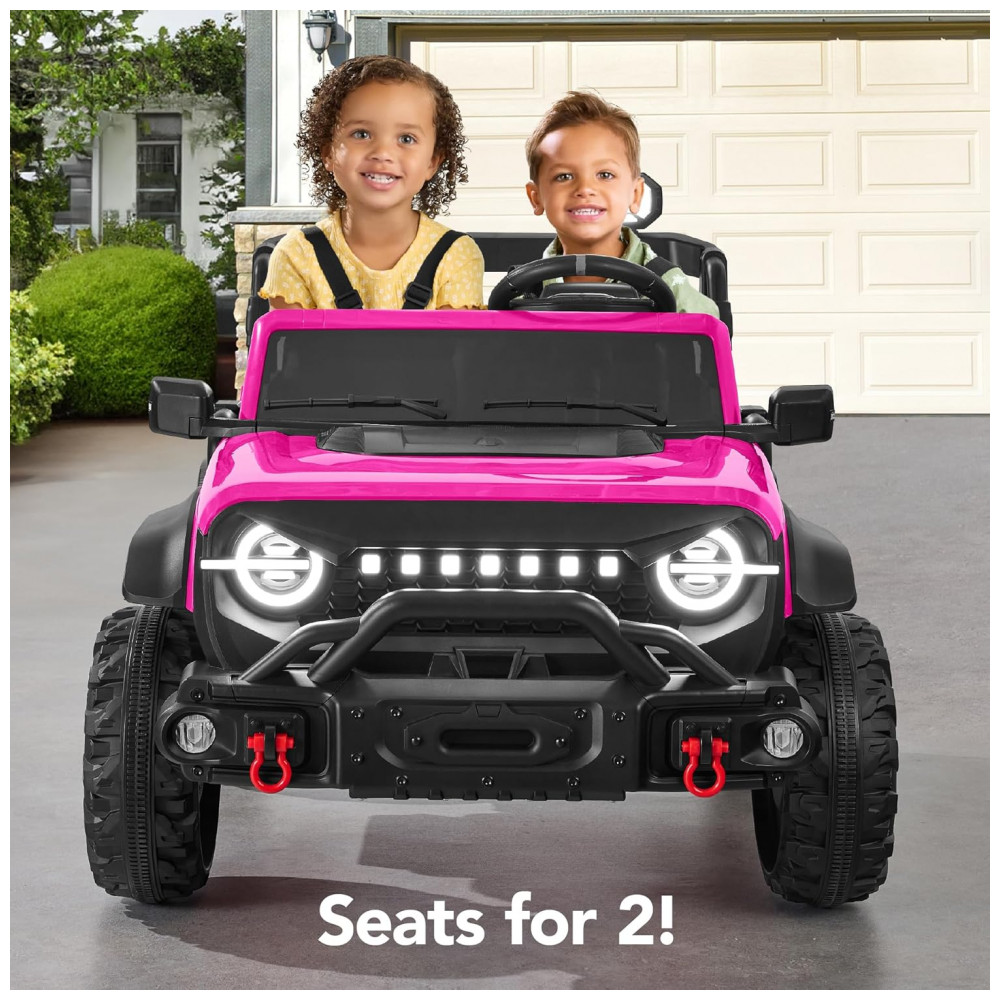 Carro Elétrico Infantil Best Choice Products 24V Rosa, Caminhão 2 Lugares, com Controle Remoto, Bluetooth, Luzes LED e Capacidade para 60 kg - Imagem 3