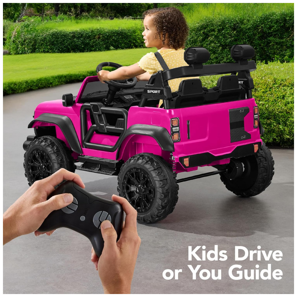 Carro Elétrico Infantil Best Choice Products 24V Rosa, Caminhão 2 Lugares, com Controle Remoto, Bluetooth, Luzes LED e Capacidade para 60 kg - Imagem 4