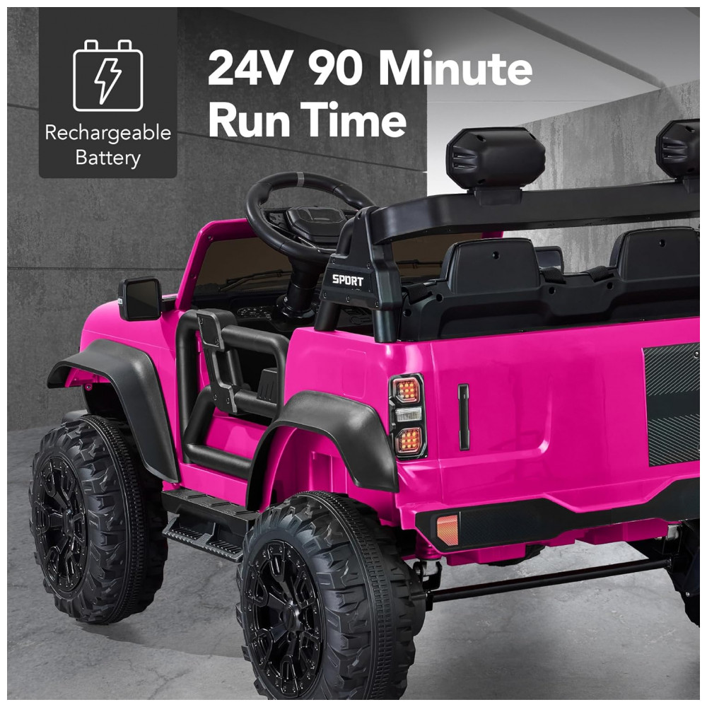 Carro Elétrico Infantil Best Choice Products 24V Rosa, Caminhão 2 Lugares, com Controle Remoto, Bluetooth, Luzes LED e Capacidade para 60 kg - Imagem 5