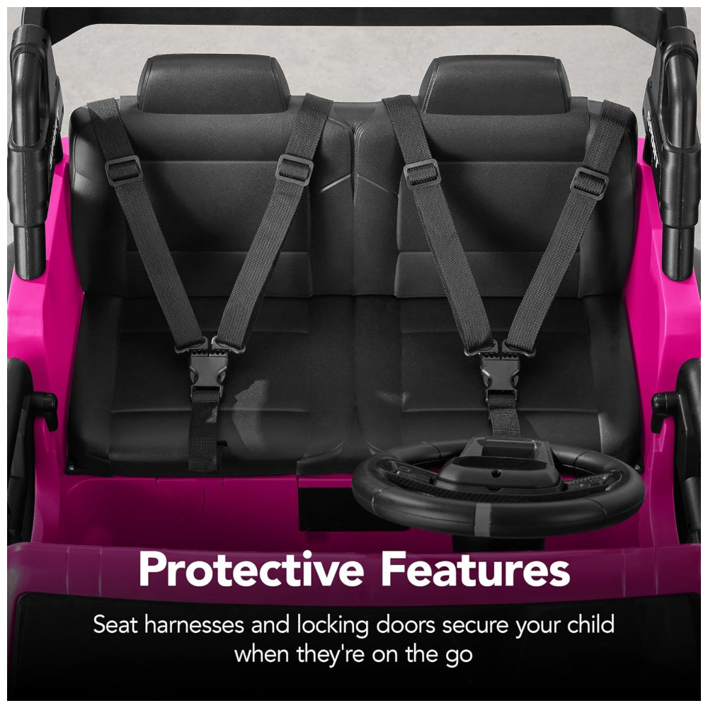 Carro Elétrico Infantil Best Choice Products 24V Rosa, Caminhão 2 Lugares, com Controle Remoto, Bluetooth, Luzes LED e Capacidade para 60 kg - Imagem 7