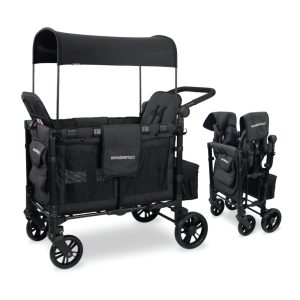 Carrinho de Passeio para 2 Crianças Multifuncional com Cobertura Removível e Dobramento até 90 kg WONDERFOLD W2 Preto
