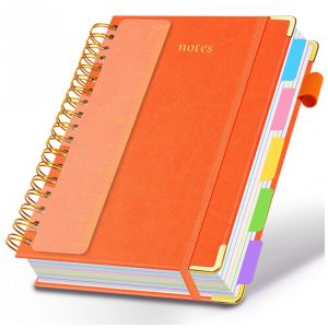 Caderno universitário espiral capa dura GDGDSY B5 8x10 5 matérias 300 páginas pautadas divisórias removíveis capa couro sintético laranja