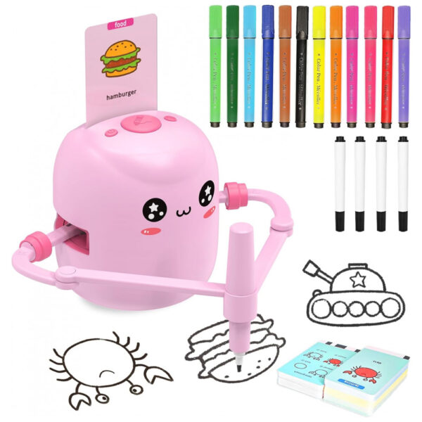 Robô de Desenho para Crianças com 150 Cartões, Robô de Pintura Educacional Interativo com Interação por Voz, ERYMCS