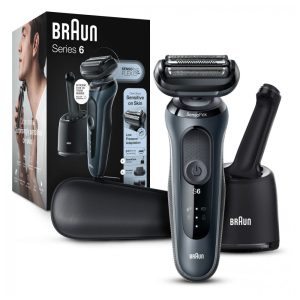 Barbeador Elétrico Masculino Portátil Braun 6075cc com com Aparador de Barba SmartCare e Estojo de Couro Preto
