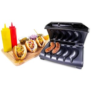 Grelhador Elétrico para Linguiça com Bandeja Coletora de Óleo e Alça de Transporte 110V 1200W Nostalgia Homecraft Preto