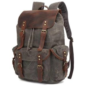Mochila de Lona Encerada e Couro para Laptop Lmagice Cinza