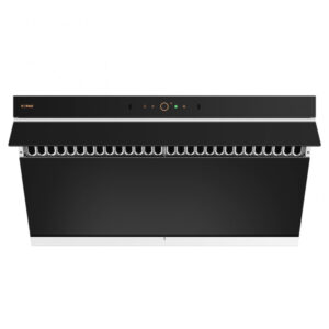 Coifa de embutir ou parede 91cm Fotile preta aço inox vidro temperado sucção inclinada 1100 CFM 4 velocidades 110V