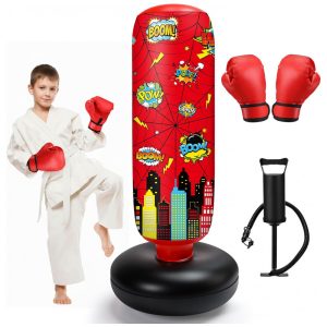 Jenaai Bolsa de Pancadas Inflável Infantil 102 cm com Design Aranha Luvas e Bomba de Ar para Exercícios Diários e Artes Marciais