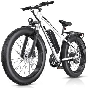 Bicicleta Elétrica Funhang EB-S1 26" Branco | Motor 1000W Pico Bateria 48V 13Ah Removível 7 Velocidades 5 Modos de Condução