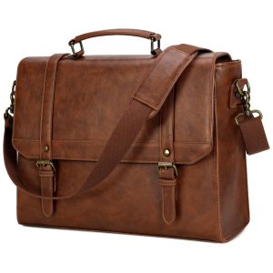 Bolsa Carteiro Masculina de Couro Sintético para Laptop com 156 Polegadas IGOLUMON Marrom