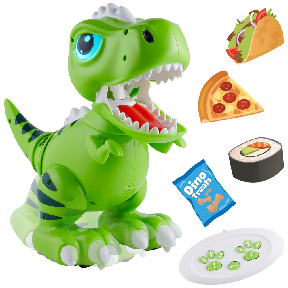 Robo Pets T-Rex Verde – Dinossauro Robô Interativo com Controle Remoto, Gestos e Alimentação Programável para Crianças a Partir de 3 Anos
