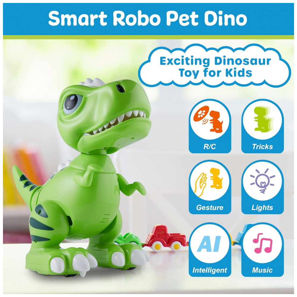 Robo Pets T-Rex Verde – Dinossauro Robô Interativo com Controle Remoto, Gestos e Alimentação Programável para Crianças a Partir de 3 Anos - Imagem 5