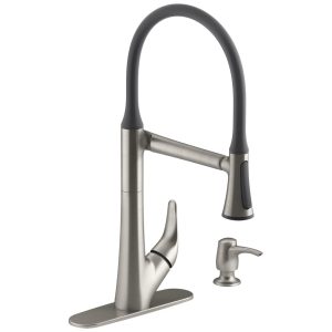 Torneira Cozinha com Pulverizador Pull Down Sprai Dispensador de Sabão e Braço Articulado KOHLER R77764-SD-VS Arise Inoxidável Vibrante