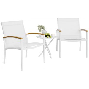 Conjunto de Bistrô de 3 Peças Shintenchi Móveis de Pátio Pequenos com Cadeiras de Balanço de Tecido Textilene para Varanda Jardim e Quintal Branco