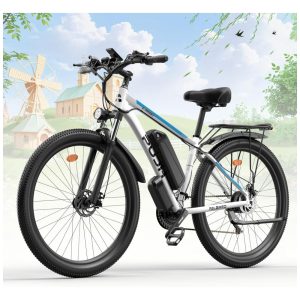 Bicicleta Elétrica PUJH para Adultos Motor de 1500W 48V 17.5Ah 840Wh 29' Ebike Rápida 32 mph 3080 Milhas Suspensão Dianteira Freio a Disco Classe