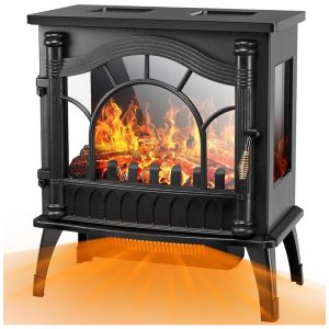 Lareira Elétrica Portátil Infravermelho com Chamas Realistas e 20 Opções de Aquecimento 110V 1500W Joy Pebble Preta