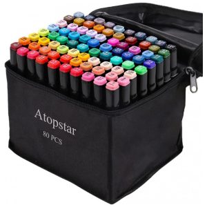 Conjunto de Canetas Artisticas 80 Cores de Ponta Dupla com Estojo para Adulto ATOPSTAR