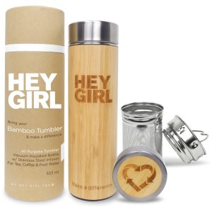 Garrafa Térmica para Água 530mL em Aço Inoxidável com Infusor para Bebidas Quentes Hey Girl Tea Marrom