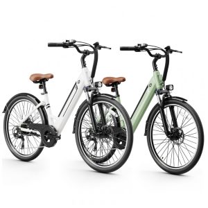Bicicleta Elétrica Jasion YC1 ST Verde e Branco 1200W Motor Brushless Bateria Interna Removível 360Wh Pneus 66cm 7 Marchas Suspensão Dianteira 110V