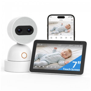 Babá Eletrônica Tela Dividida Simsky 2 Câmeras 4MP Zoom 6x Tela UHD 7" YM300 Branco