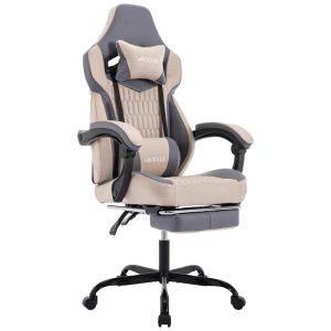 Cadeira Gamer Reclinável e Giratória com Apoio para os Pés e Cabeça WOTSTA Cinza