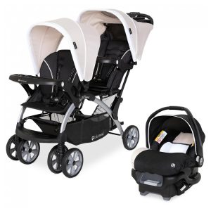 Carrinho de Bebê Travel System Duplo com Encosto Ajustável e Arnês de Segurança de 5 Pontos Baby Trend Sit N Cáqui