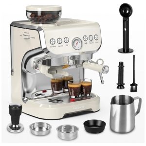 Cafeteira Espresso Amaste 15 Bar com Moinho Integrado Vaporizador 2L Branco Kit Barista Pre-Infusão AC-517EA 110V