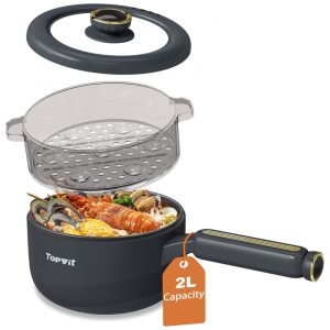Panela Elétrica TOPWIT Hot Pot com Vaporizador Panela Elétrica Multifuncional de 2 Litros Frigideira Antiaderente Panela Portátil para Bife Arroz