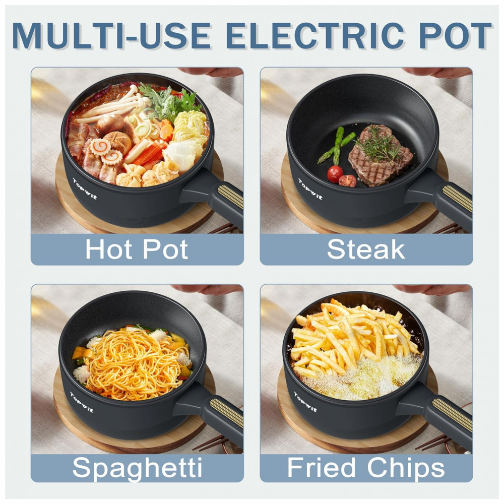 Panela Elétrica TOPWIT Hot Pot com Vaporizador Panela Elétrica Multifuncional de 2 Litros Frigideira Antiaderente Panela Portátil para Bife Arroz - Imagem 4