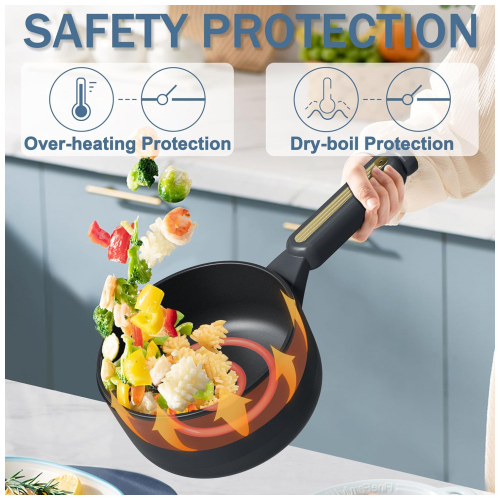 Panela Elétrica TOPWIT Hot Pot com Vaporizador Panela Elétrica Multifuncional de 2 Litros Frigideira Antiaderente Panela Portátil para Bife Arroz - Imagem 6