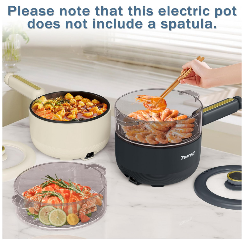 Panela Elétrica TOPWIT Hot Pot com Vaporizador Panela Elétrica Multifuncional de 2 Litros Frigideira Antiaderente Panela Portátil para Bife Arroz - Imagem 7