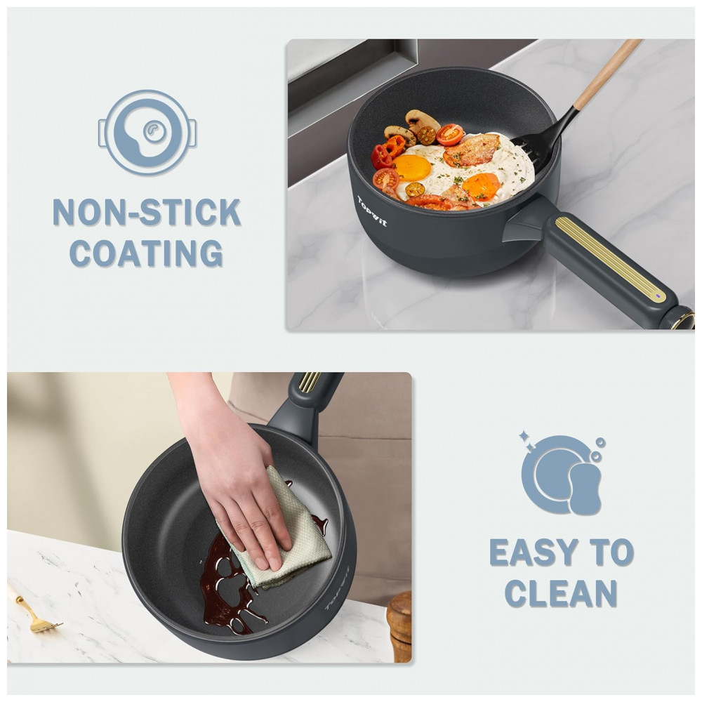 Panela Elétrica TOPWIT Hot Pot com Vaporizador Panela Elétrica Multifuncional de 2 Litros Frigideira Antiaderente Panela Portátil para Bife Arroz - Imagem 8
