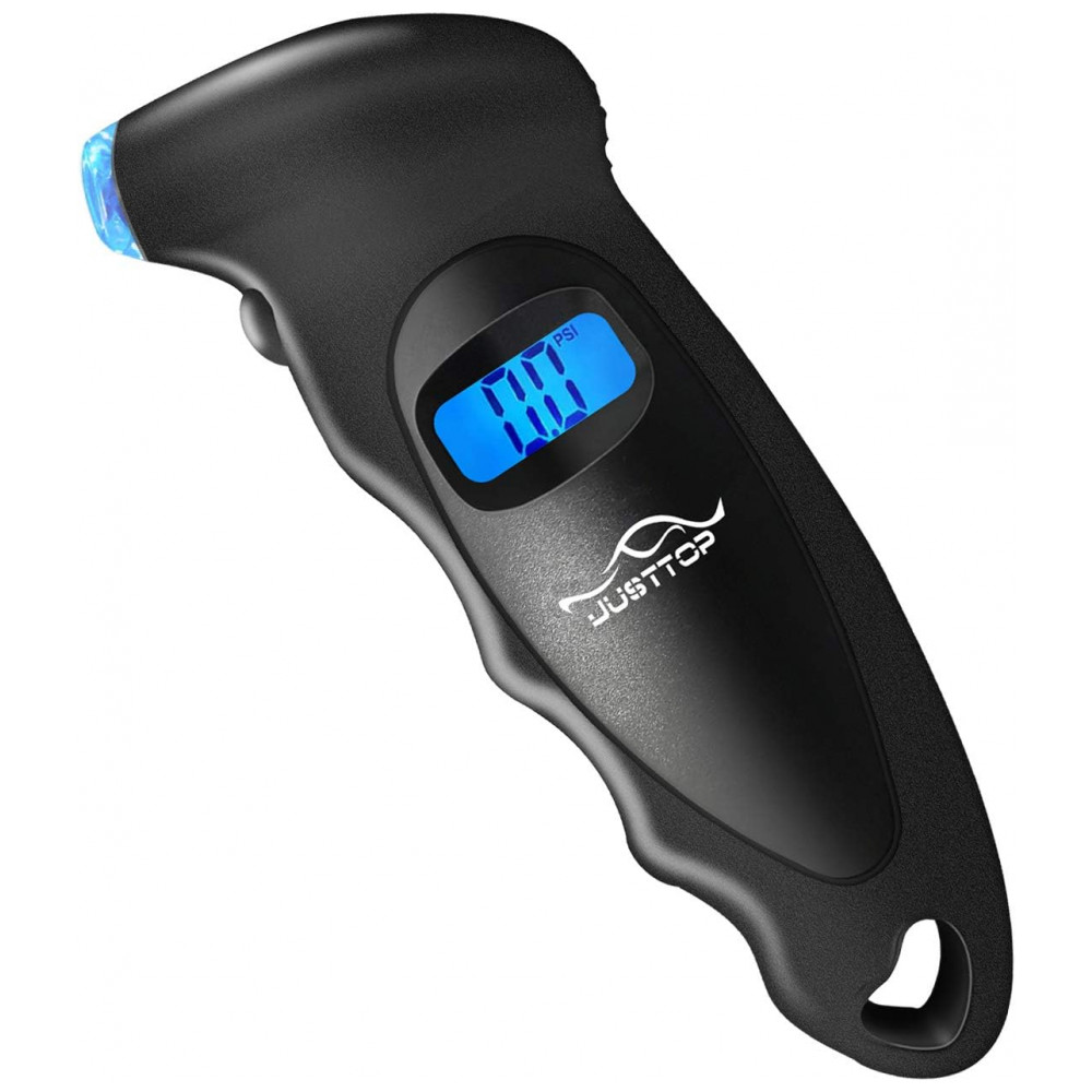 Medidor de Pressão de Pneus Digital JUSTTOP, 150PSI, 4 Configurações para Carros, Caminhões e Bicicletas, Display LCD Retroiluminado e Empunhadura
