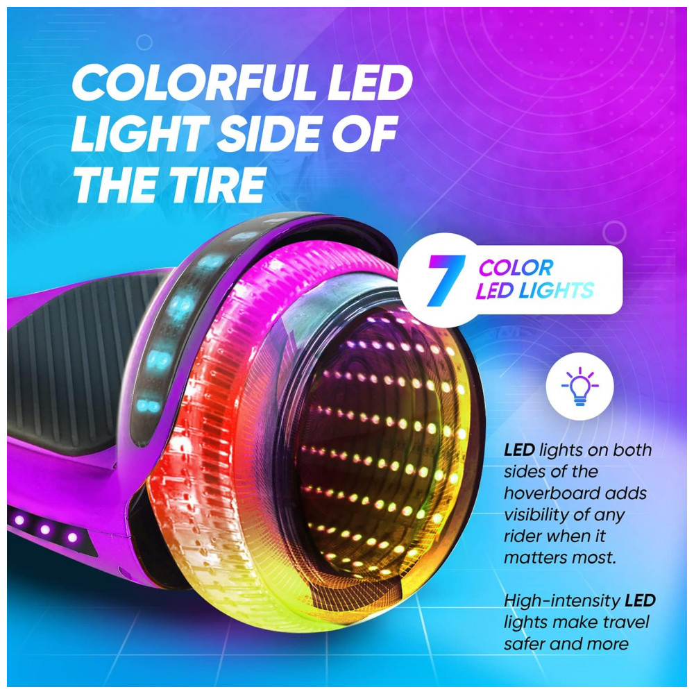 Hoverboard Emaxusa Roxo de 6,5 Polegadas para Crianças com Bluetooth, Rodas LED Estilo Túnel e Plataforma Antiderrapante - Imagem 4