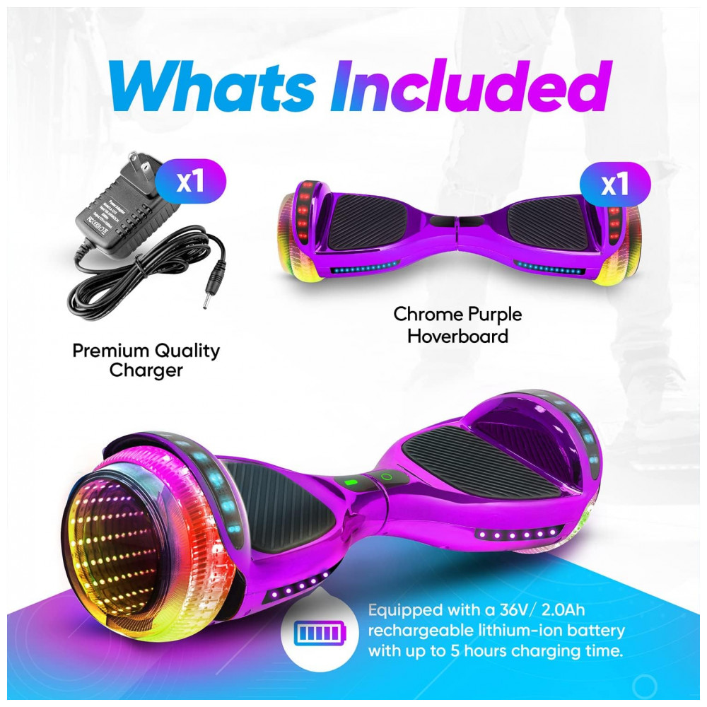 Hoverboard Emaxusa Roxo de 6,5 Polegadas para Crianças com Bluetooth, Rodas LED Estilo Túnel e Plataforma Antiderrapante - Imagem 6