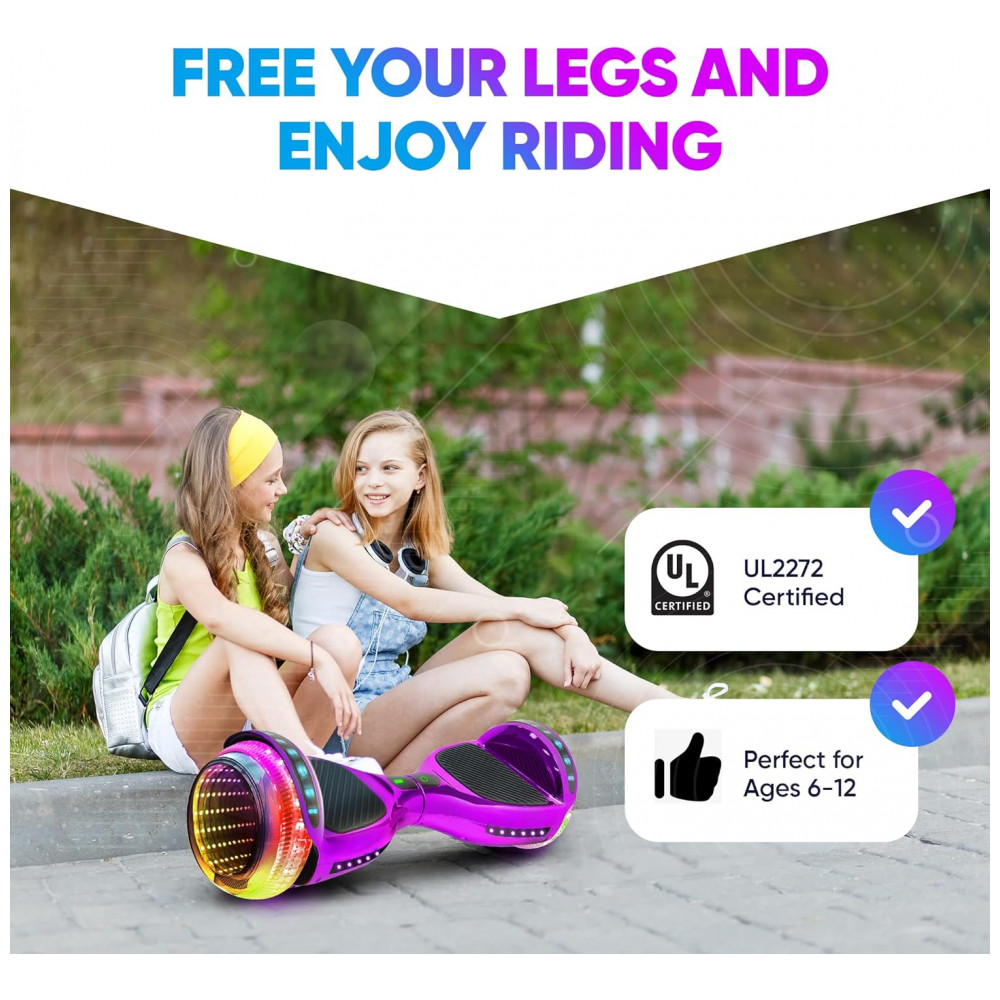 Hoverboard Emaxusa Roxo de 6,5 Polegadas para Crianças com Bluetooth, Rodas LED Estilo Túnel e Plataforma Antiderrapante - Imagem 7