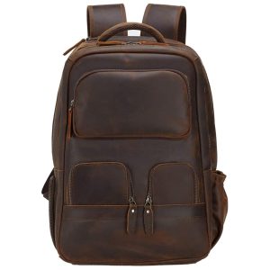 Mochila Vintage de Couro para Laptop Masculino MASA KAWA Marrom