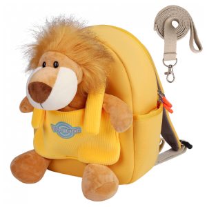 Mochila infantil pequena leão VWAERR com pelúcia e guia 28 cm