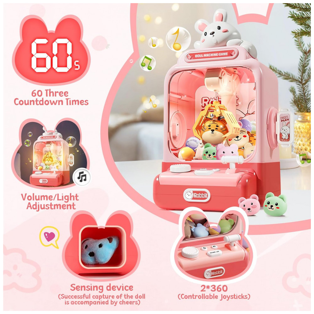 Máquina de Garra Rosa MIAOKE – Mini Arcade Infantil com Música, Luzes, Sons e Ajuste de Volume – Presente de Aniversário e Natal - Imagem 2