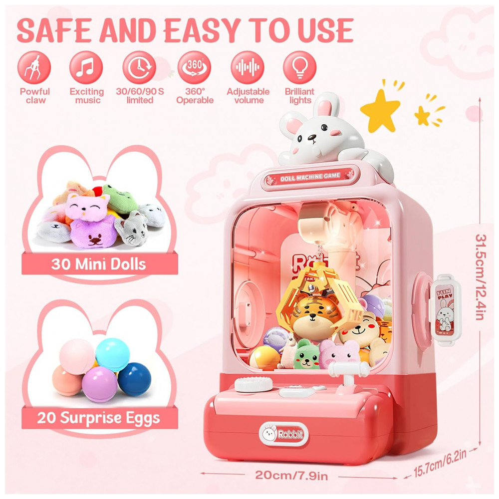 Máquina de Garra Rosa MIAOKE – Mini Arcade Infantil com Música, Luzes, Sons e Ajuste de Volume – Presente de Aniversário e Natal - Imagem 3