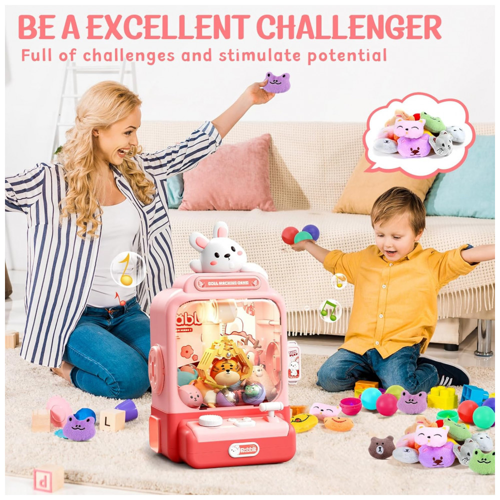 Máquina de Garra Rosa MIAOKE – Mini Arcade Infantil com Música, Luzes, Sons e Ajuste de Volume – Presente de Aniversário e Natal - Imagem 4