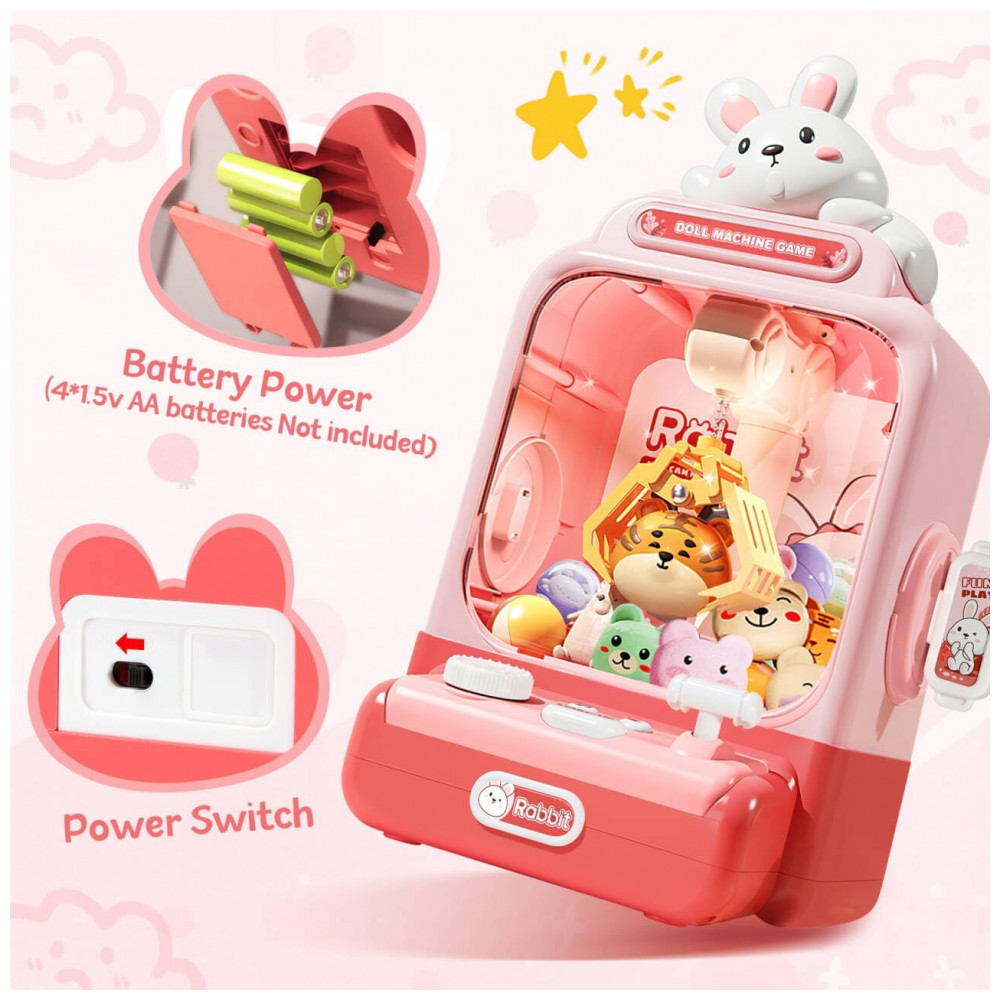 Máquina de Garra Rosa MIAOKE – Mini Arcade Infantil com Música, Luzes, Sons e Ajuste de Volume – Presente de Aniversário e Natal - Imagem 6