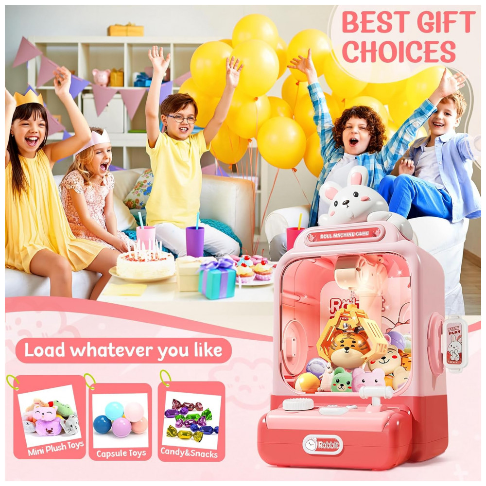 Máquina de Garra Rosa MIAOKE – Mini Arcade Infantil com Música, Luzes, Sons e Ajuste de Volume – Presente de Aniversário e Natal - Imagem 7